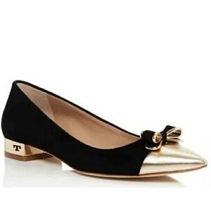 Tory Burch Designer Belleville Metallic Pointed Toe Flats Black/Gold Size 5M